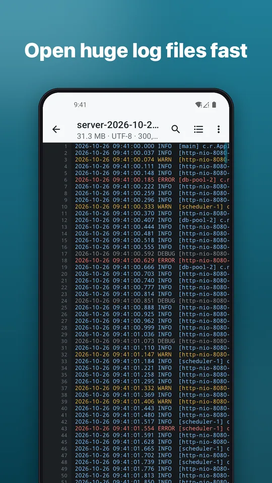 Screenshot: Open huge log files fast