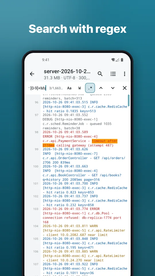 Screenshot: Search with regex