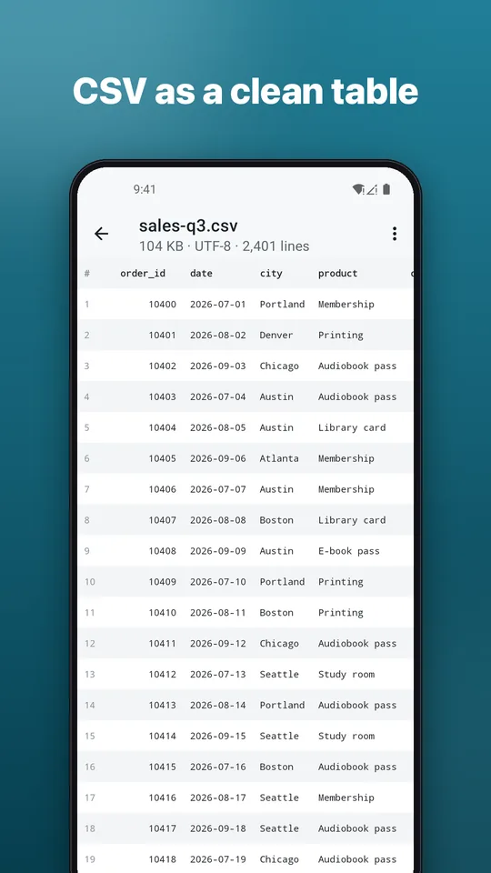 Screenshot: CSV as a clean table